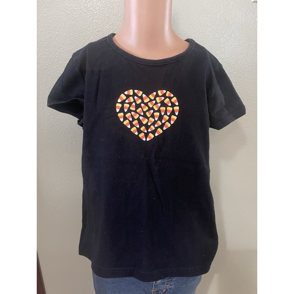 Halloween Black Candy Corn Girls Shirt Size M 7/8 Used